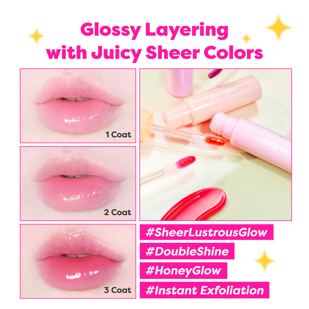 COLORGRAM Fruity Glass Gloss 01 Grape Black | Glass-Shine Lip Gloss, Non-Sticky & Hydrating