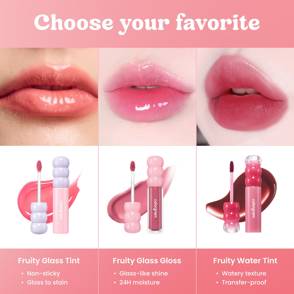 COLORGRAM Fruity Glass Tint 01 Apricot – Long-Lasting, Waterproof Lip Stain | Korean Lip Gloss 0.11 oz