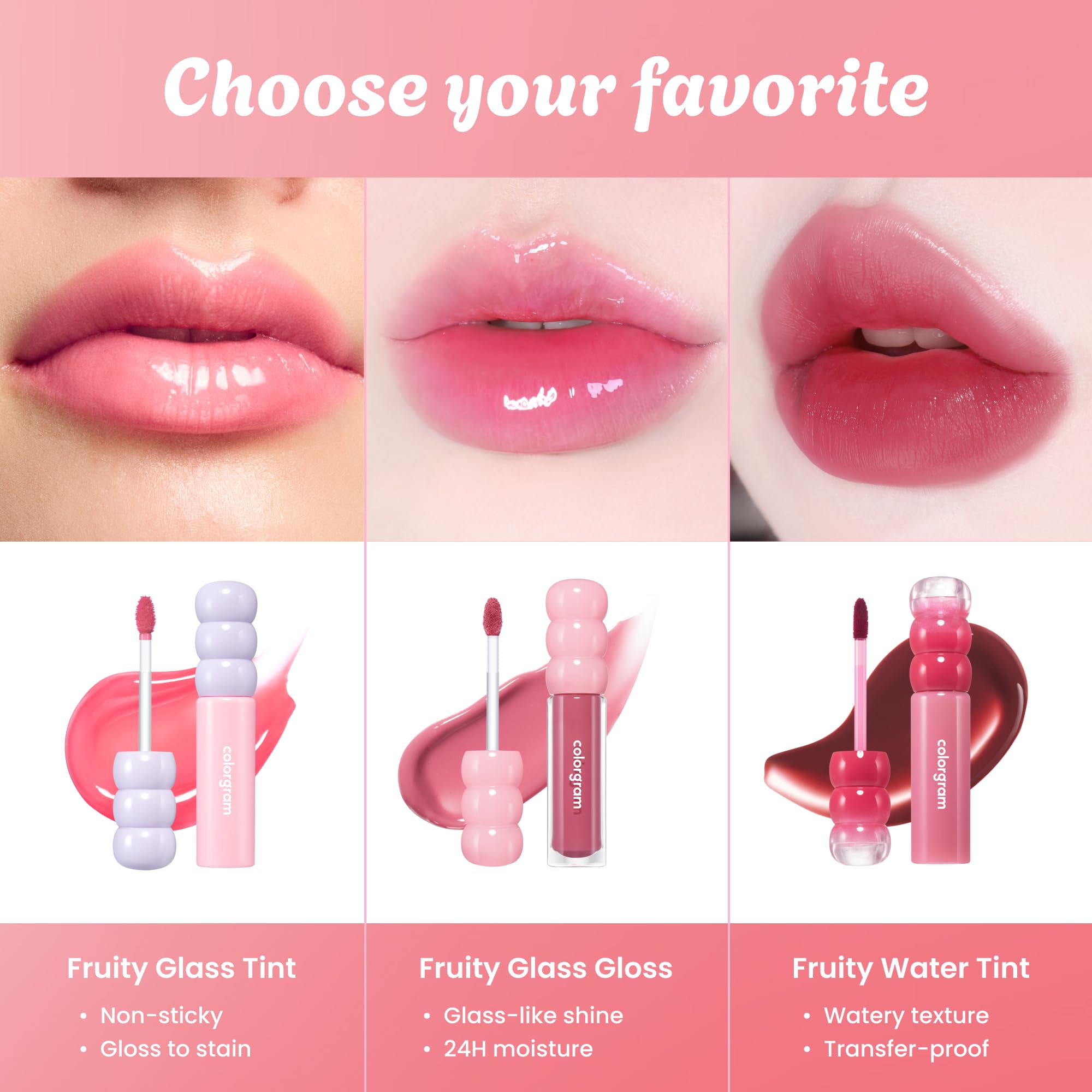 COLORGRAM Fruity Glass Tint 08 Lovely Raspberry | Long-Lasting Lip Stain & Glossy Dewy Finish
