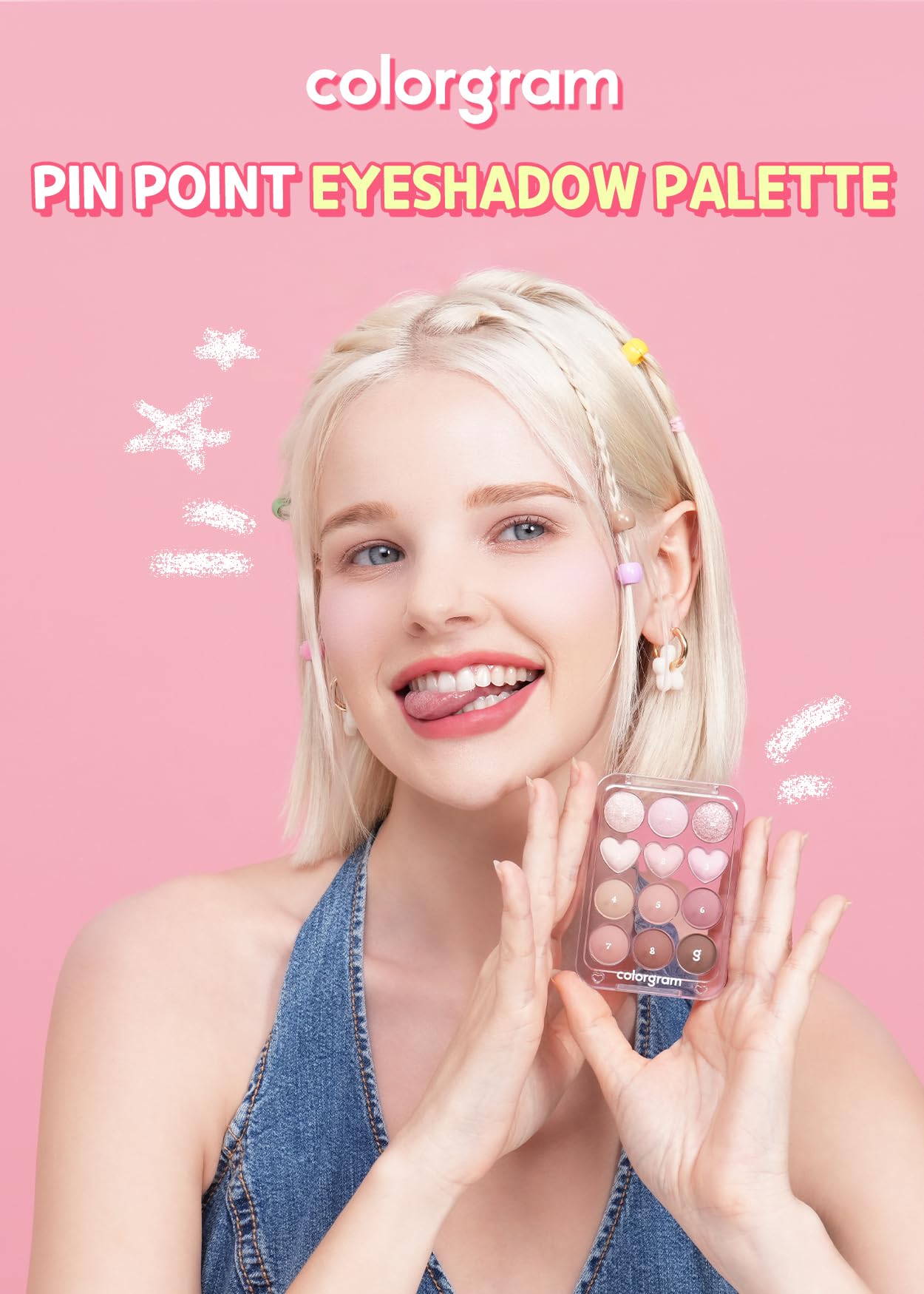 COLORGRAM Pin Point Eyeshadow Palette 03 Pink+Lavender | Ultra-Blendable Matte, Glitter & Shimmer Shades | Calculator Design