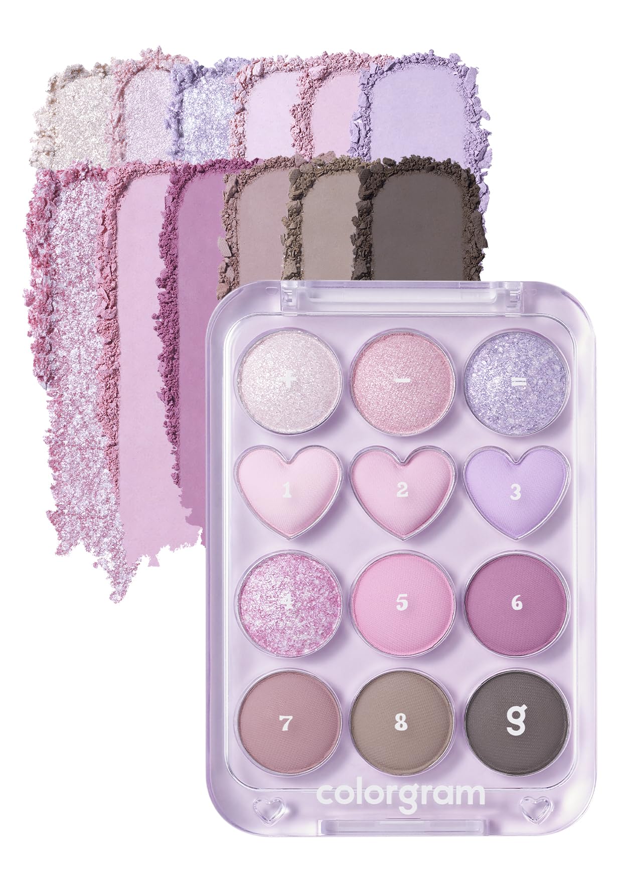 COLORGRAM Pin Point Eyeshadow Palette 03 Pink+Lavender | Ultra-Blendable Matte, Glitter & Shimmer Shades | Calculator Design