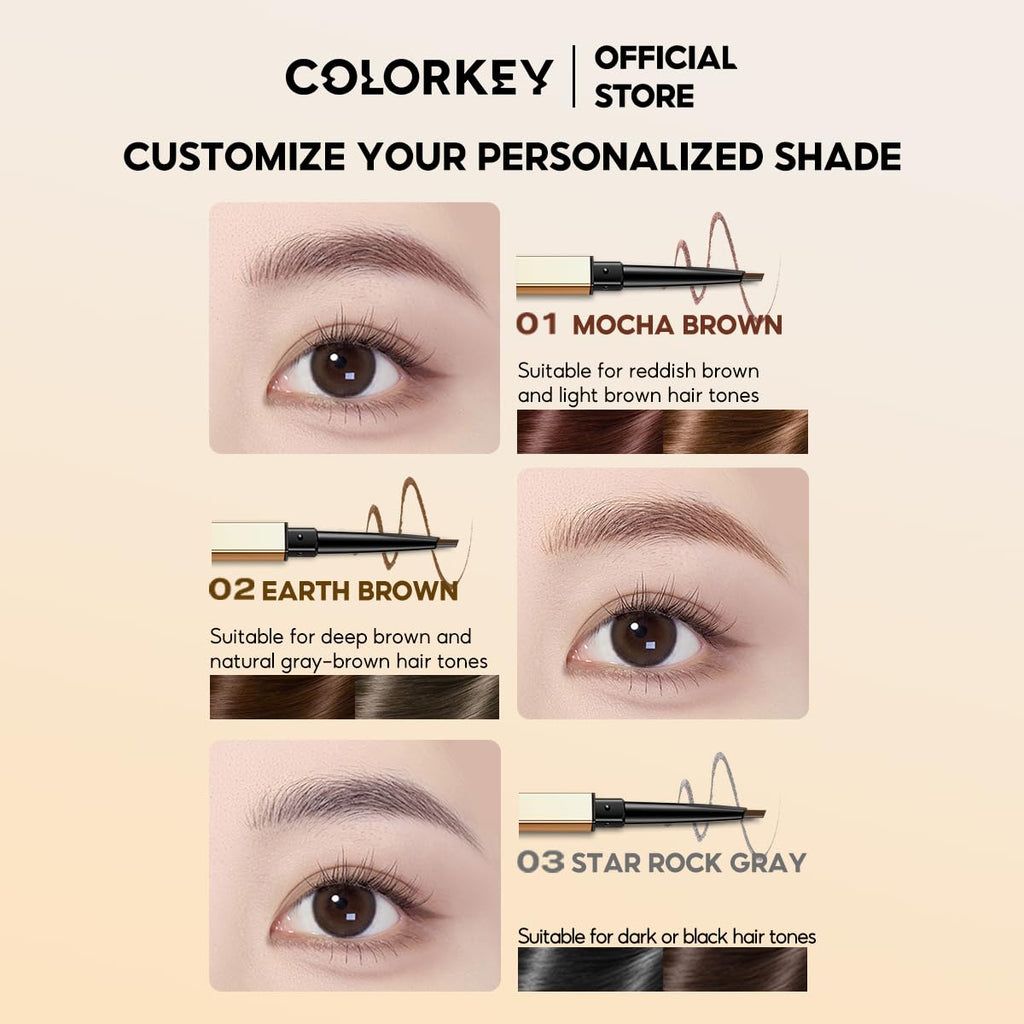 COLORKEY Contour Sketch Eyebrow Pencil – Retractable, Triangular Core, Long-Lasting Earth Brown