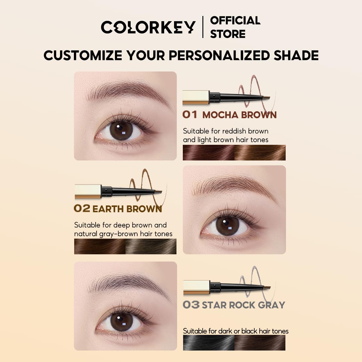 COLORKEY Contour Sketch Eyebrow Pencil – Retractable, Triangular Core, Long-Lasting Earth Brown