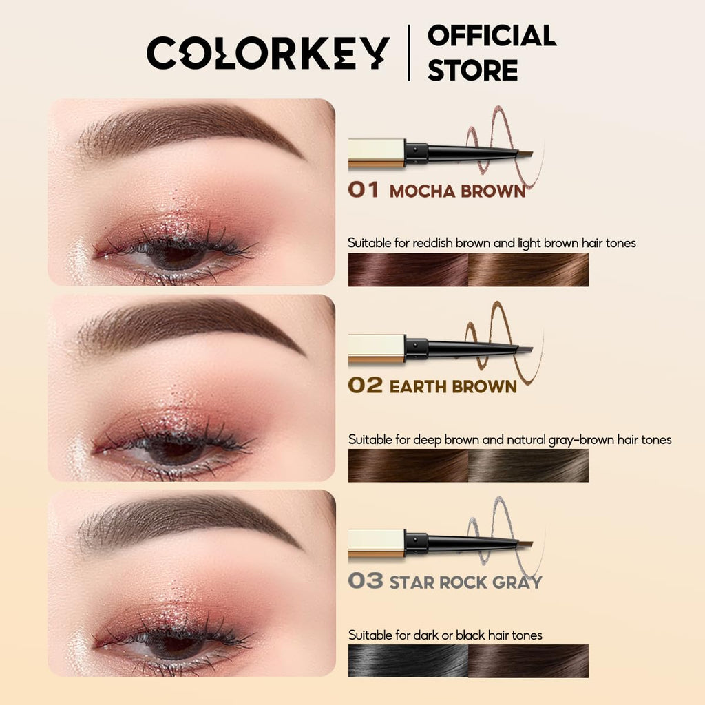 COLORKEY Contour Sketch Eyebrow Pencil – Retractable, Triangular Core, Long-Lasting Earth Brown