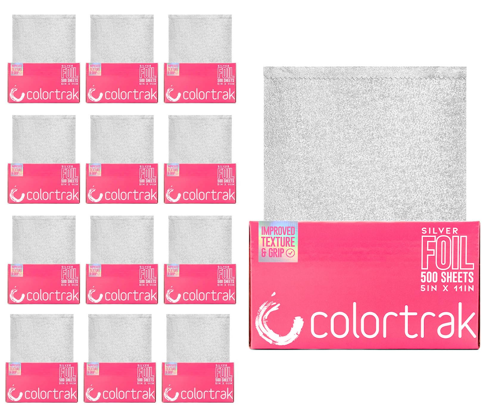 Colortrak Embossed Silver Aluminum Foil Pop-Up Dispenser – 12 Boxes, 6000 Pre-Cut 5x11 Sheets