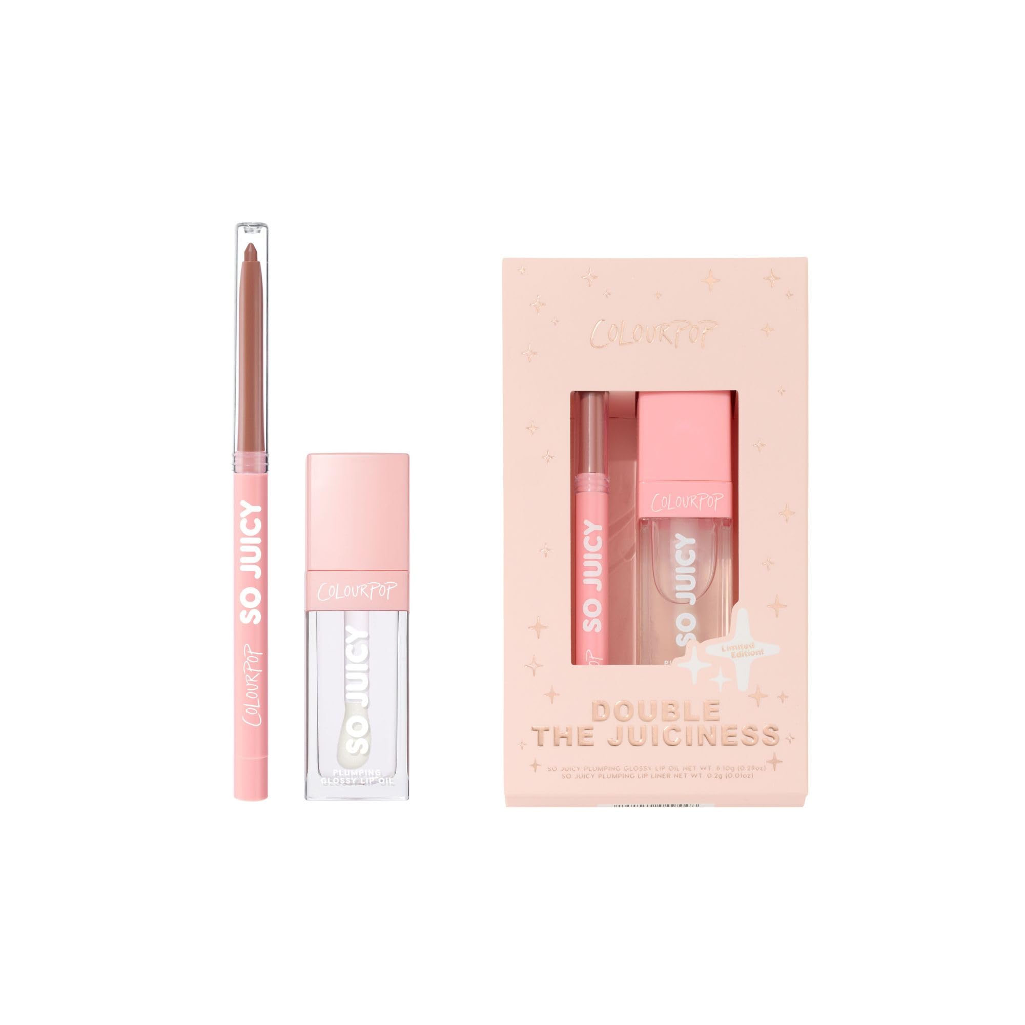 ColourPop Double the Juiciness Plumping Lip Liner & Oil Duo – Tease & Lychee Jelly (2 Count) | Non-Sticky Shine