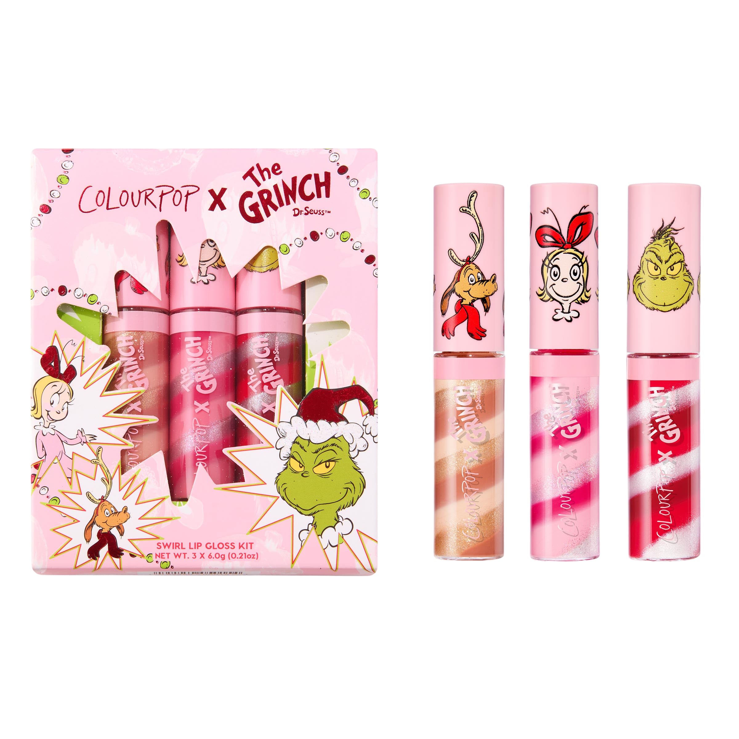 ColourPop x The Grinch Merry Grinchmas Swirl Tinted Lip Gloss Set – 3-Count Vegan Hydrating Gloss