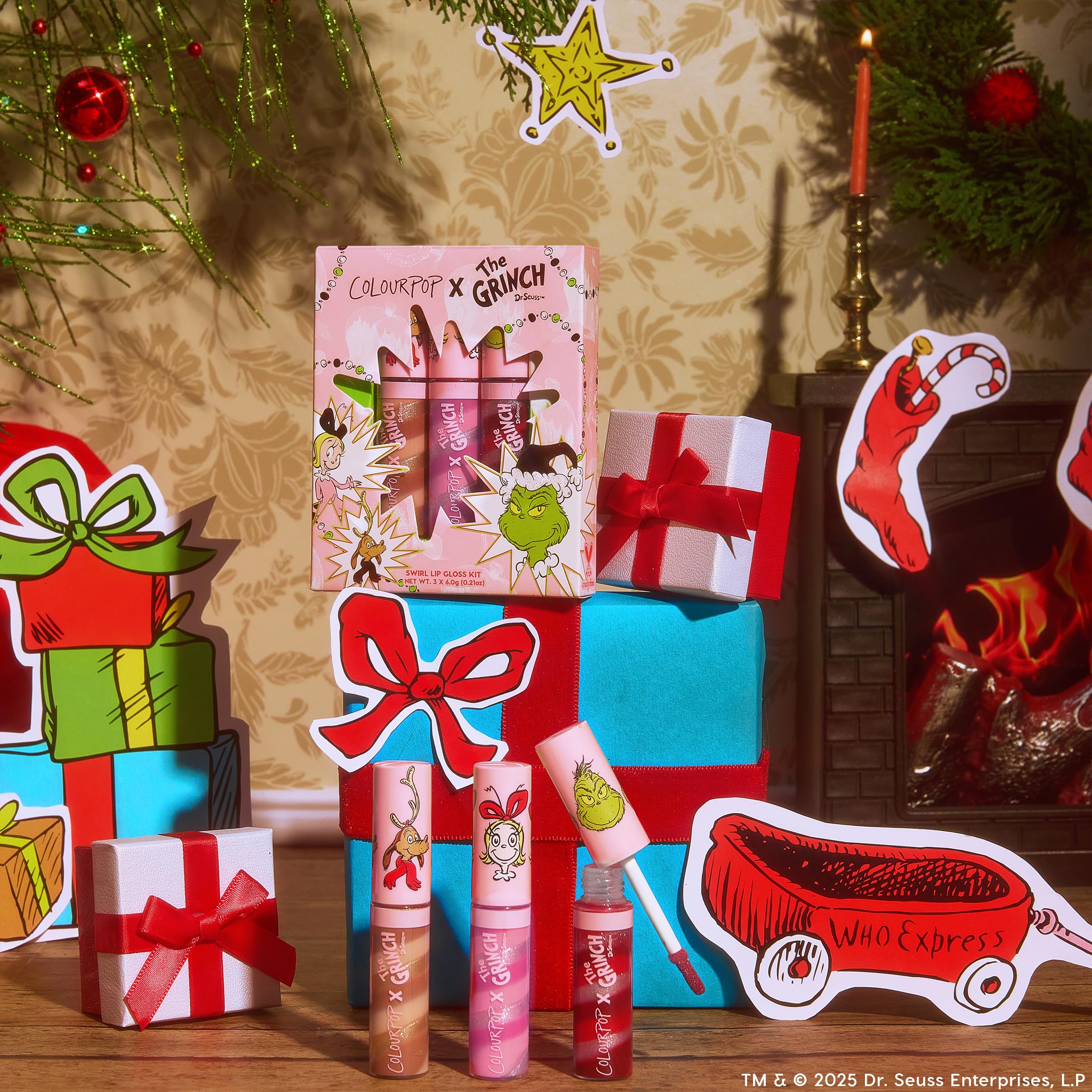 ColourPop x The Grinch Merry Grinchmas Swirl Tinted Lip Gloss Set – 3-Count Vegan Hydrating Gloss