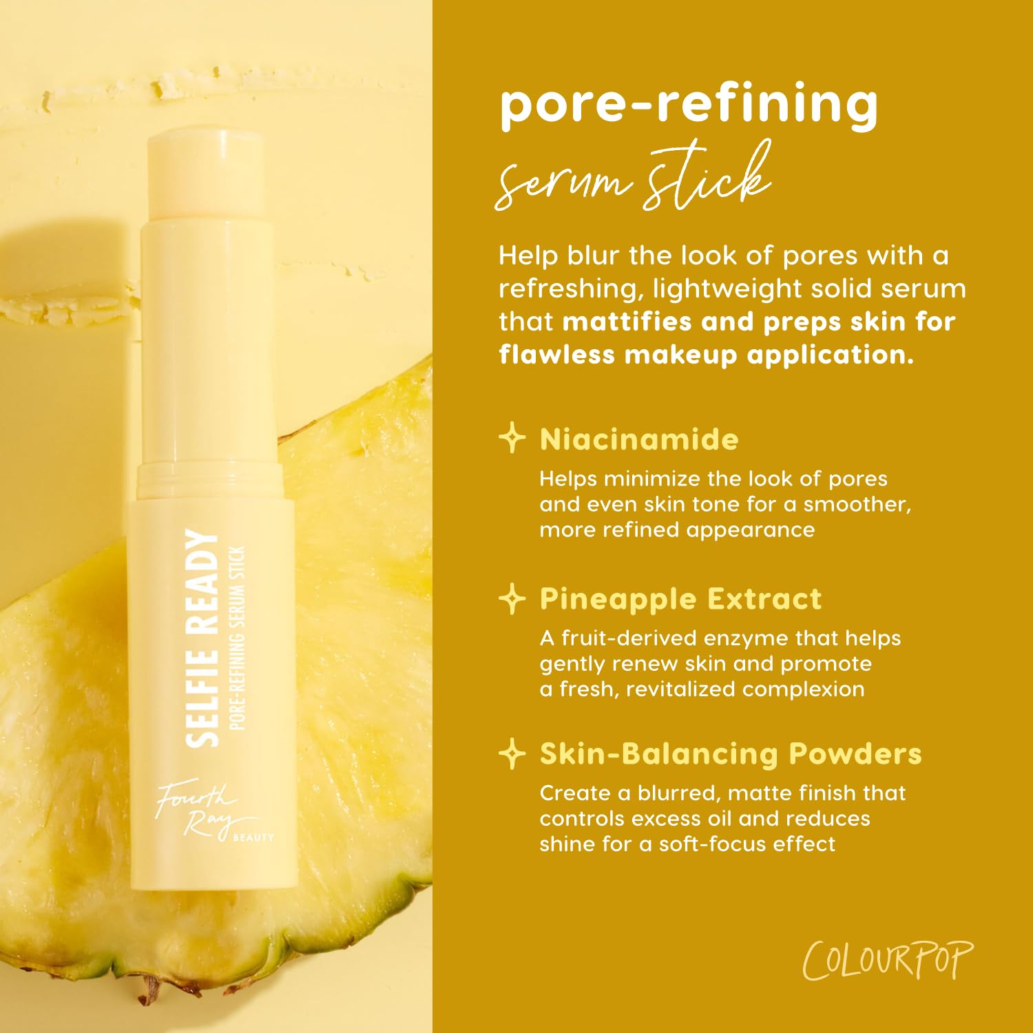 ColourPop Pore Refining Face Serum Stick — Travel-Ready Blurring Balm with Pineapple Extract