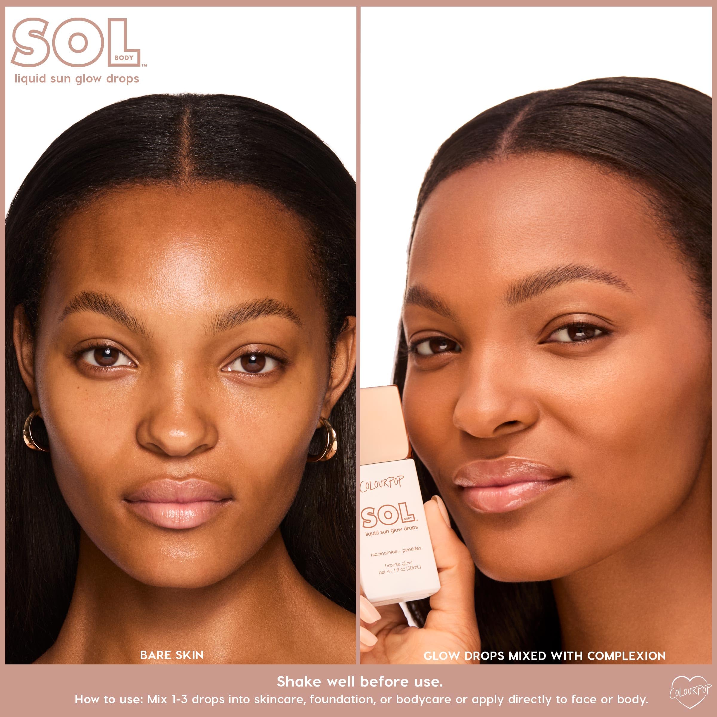 ColourPop Sol Liquid Sun Glow Drops - Buildable Face & Body Bronzer with Niacinamide & Peptides