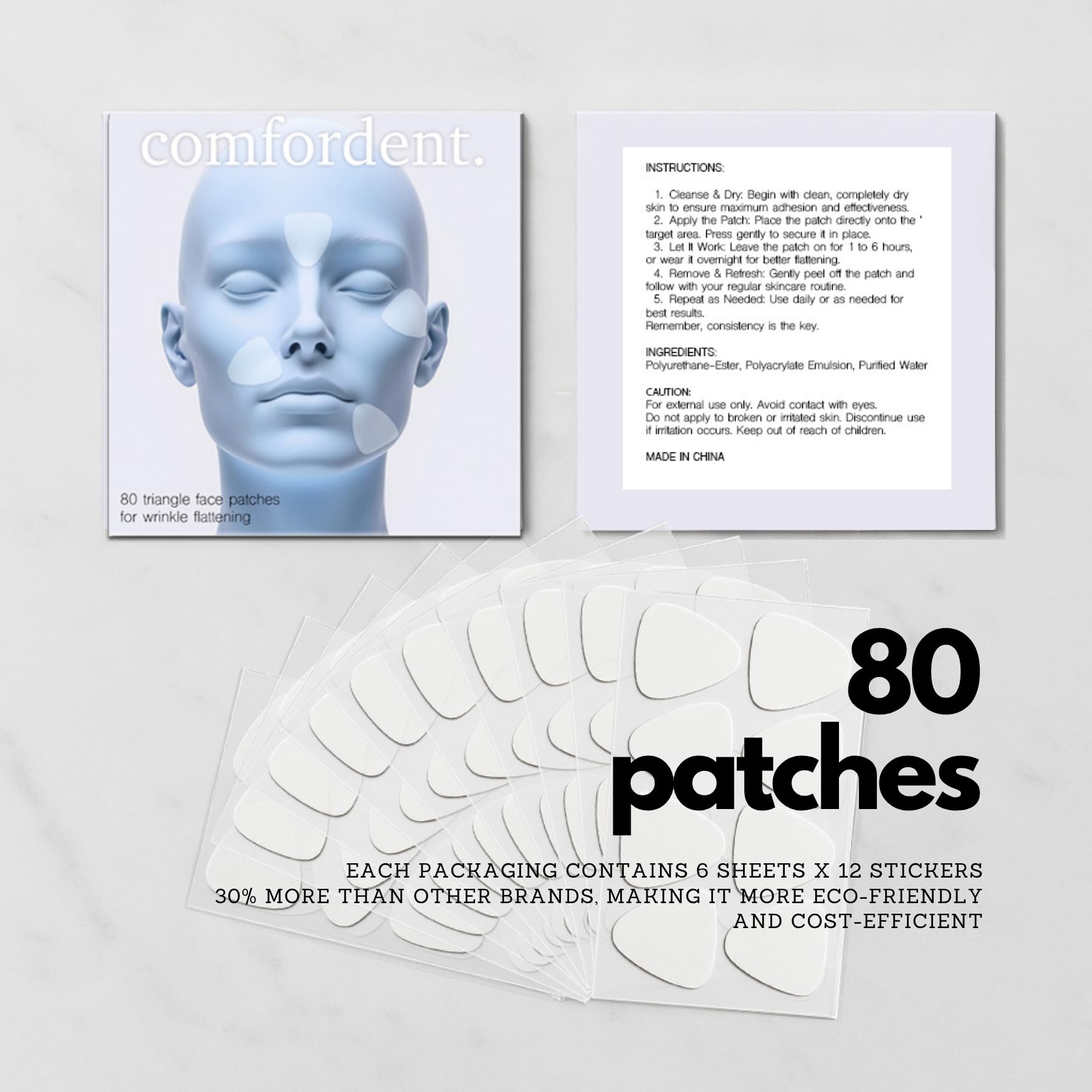 Comfordent Triangle Wrinkle Patches – 80 Tapes for Overnight Fine Line Appearance Smoothing