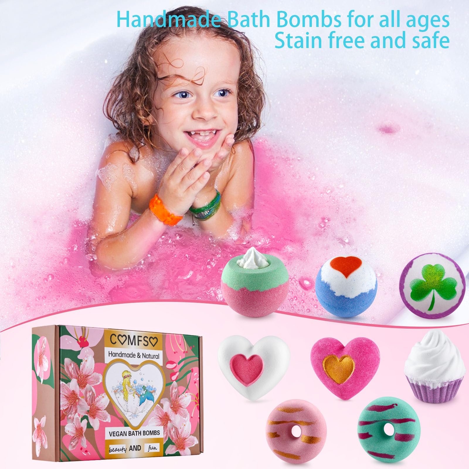Comfso Bath Bombs Gift Set for Girls — Handmade Bubble Bath for Women & Kids