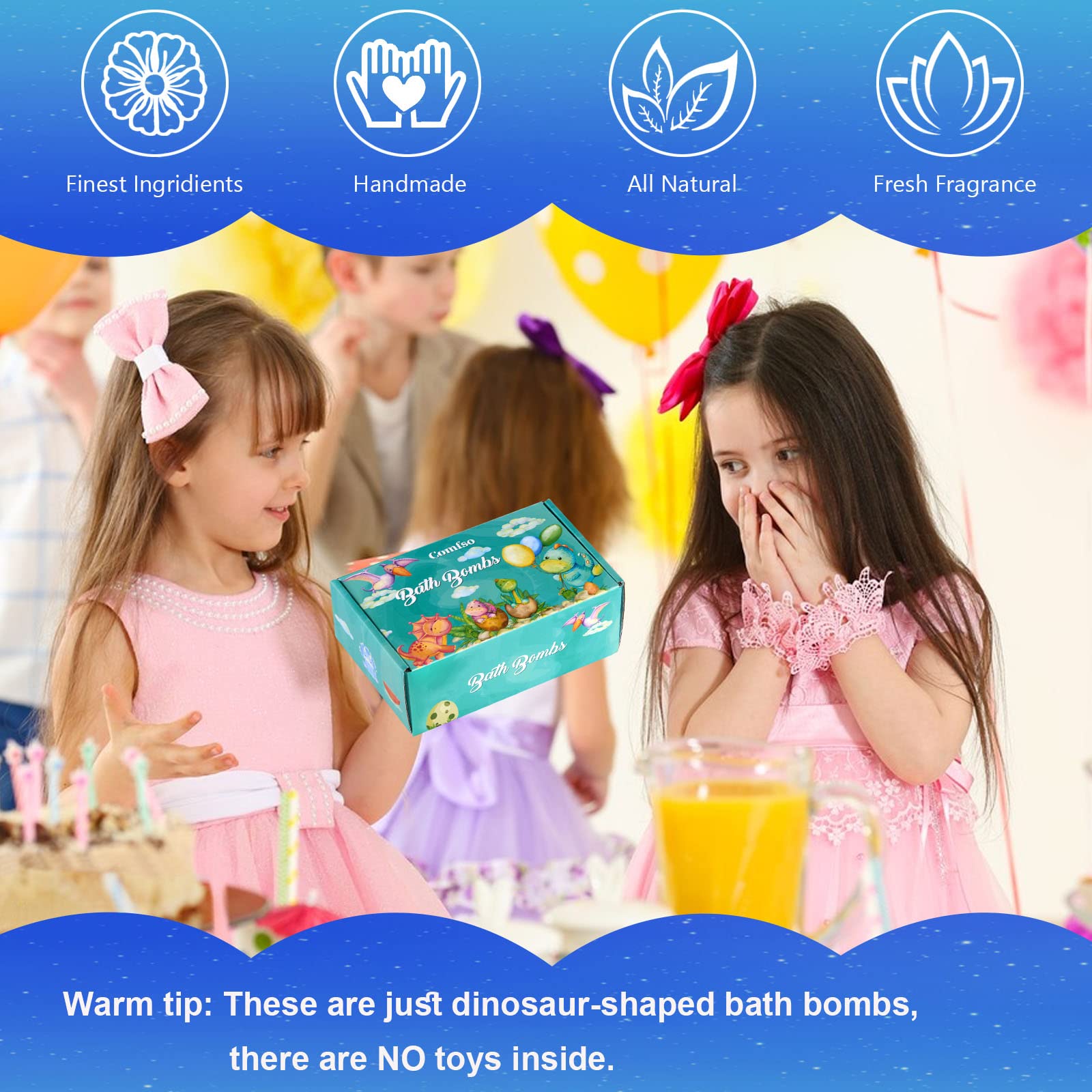 Comfso Kids Bath Bombs – XL Dino Eggs with Surprise Toys | Natural Bubble Bath Gift Set