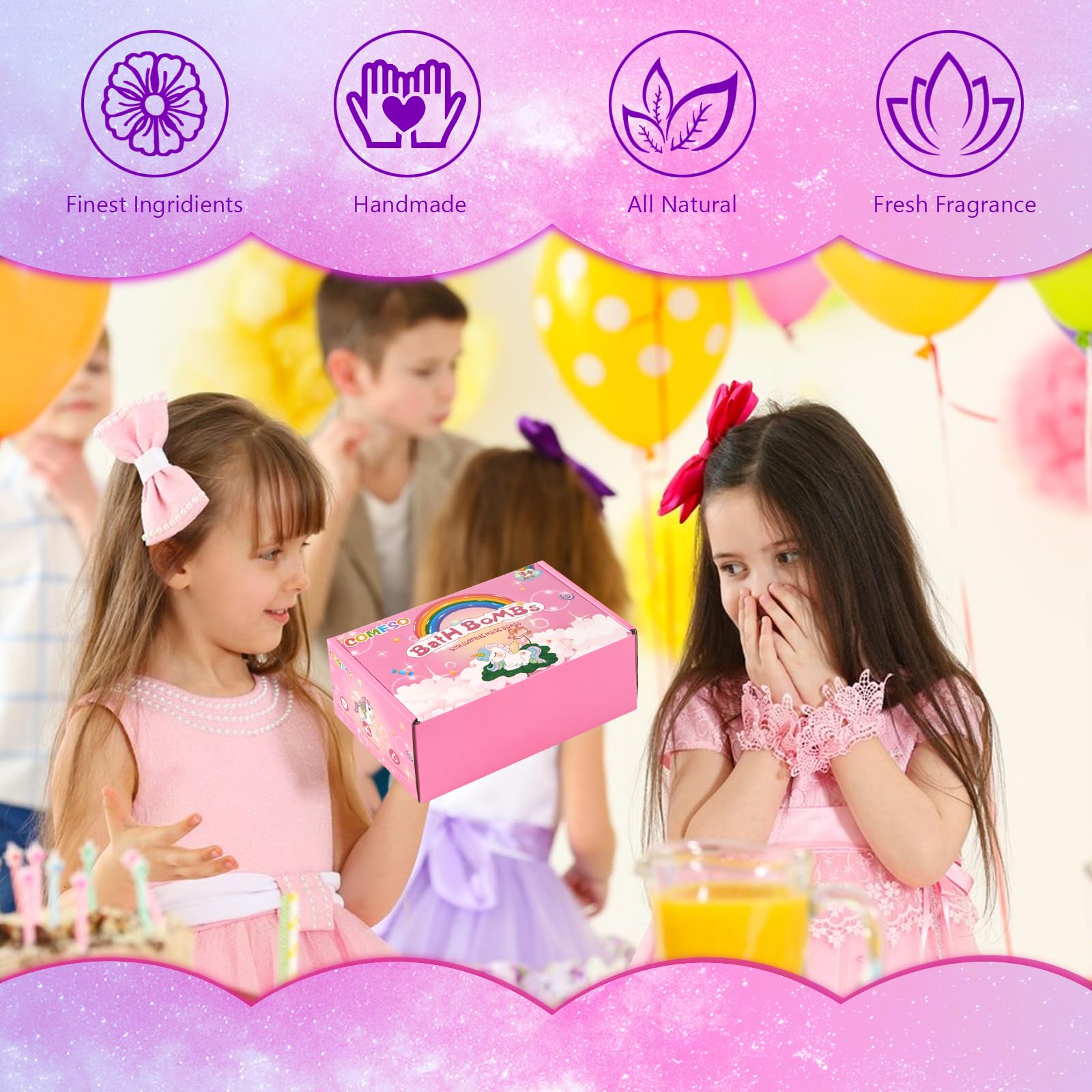 Comfso Dino Egg Bath Bombs for Kids – 6 Surprises & Unicorn Jewelry Gift Set