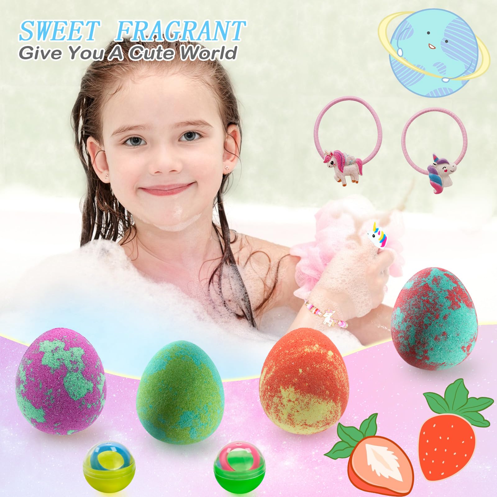 Comfso Dino Egg Bath Bombs for Kids – 6 Surprises & Unicorn Jewelry Gift Set