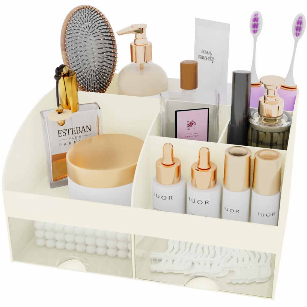 COMFYROOM Makeup Organizer with Drawers – Ivory Cosmetic Storage for Vanity and Bathroom