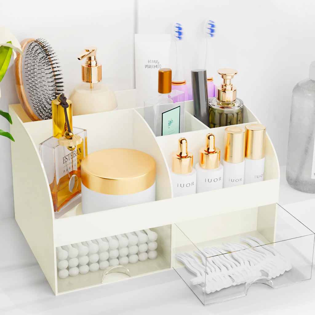 COMFYROOM Makeup Organizer with Drawers – Ivory Cosmetic Storage for Vanity and Bathroom
