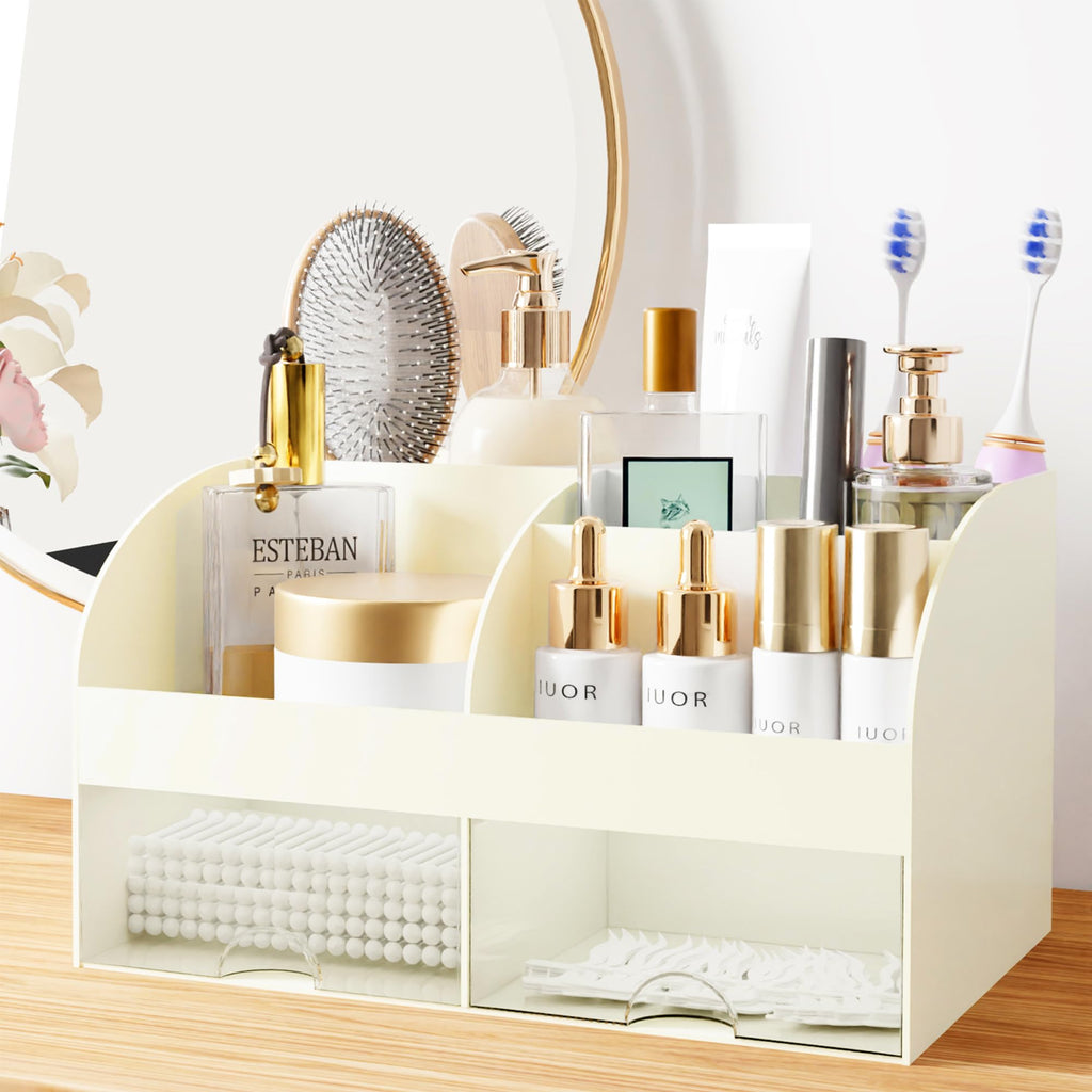 COMFYROOM Makeup Organizer with Drawers – Ivory Cosmetic Storage for Vanity and Bathroom