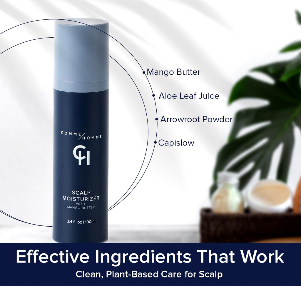 Comme Homme Soothing Scalp Moisturizer for Bald Men | Hydrates, Softens & Slows Regrowth with Aloe, Mango Butter & Capislow | Anti-Itch, Non-Greasy Daily Scalp Care | 3.4 fl oz / 100 ml