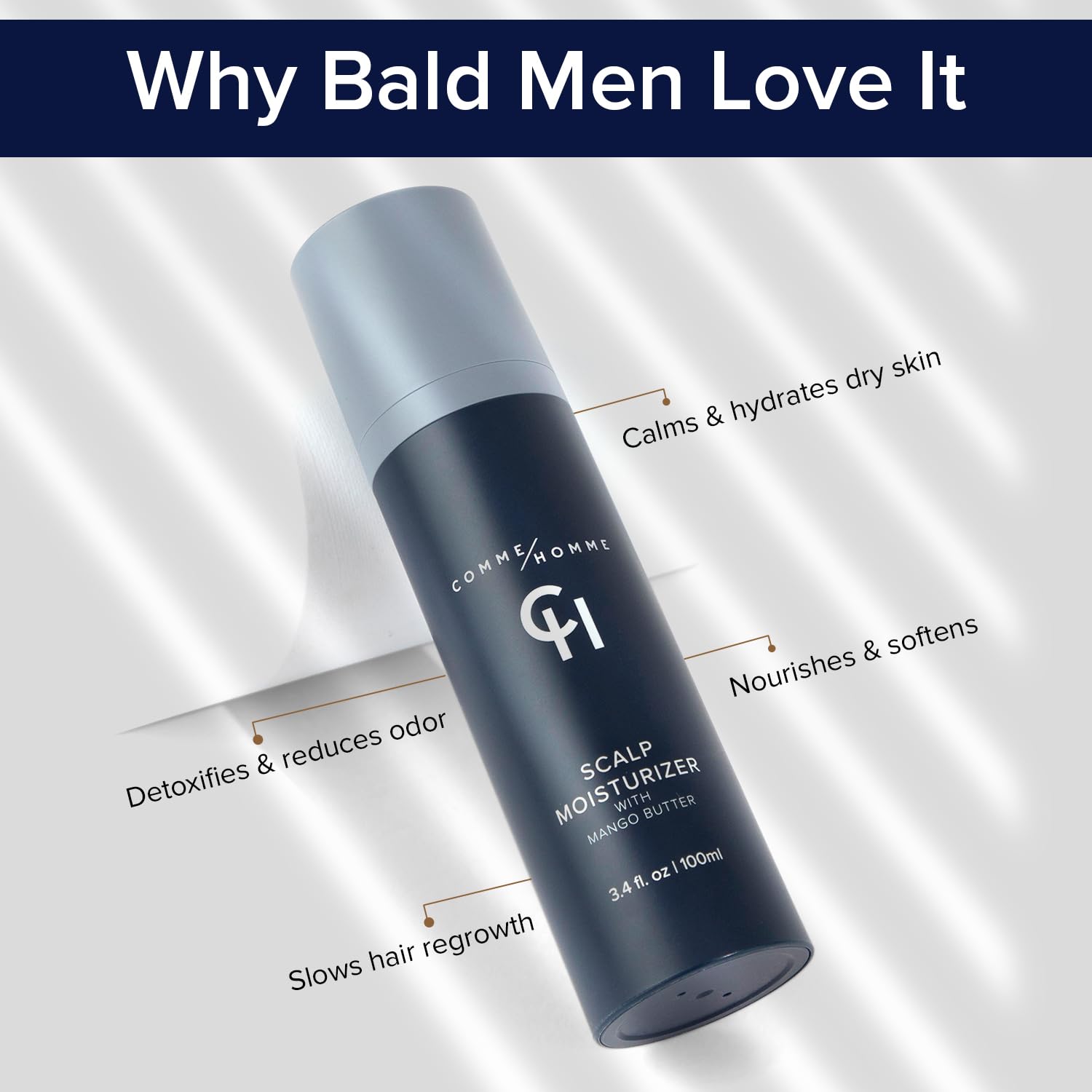 Comme Homme Soothing Scalp Moisturizer for Bald Men | Hydrates, Softens & Slows Regrowth with Aloe, Mango Butter & Capislow | Anti-Itch, Non-Greasy Daily Scalp Care | 3.4 fl oz / 100 ml