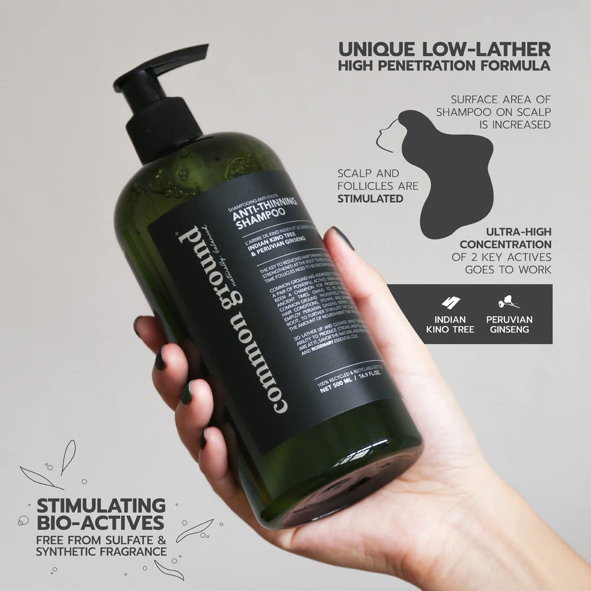 Common Ground Natural Anti-Thinning Shampoo - Bergamot & Rosemary, DHT-Blocking, Vegan & Cruelty-Free