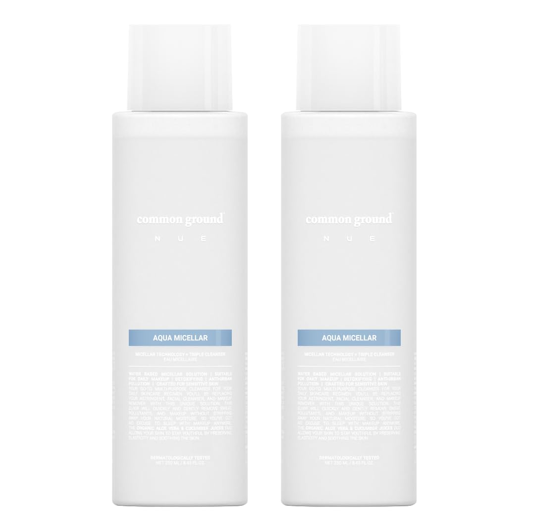COMMON GROUND NUE Aqua Micellar 3-in-1 Cleanser: Makeup Remover, Astringent, Hydrating | Aloe Vera & Cucumber | Pack of 2
