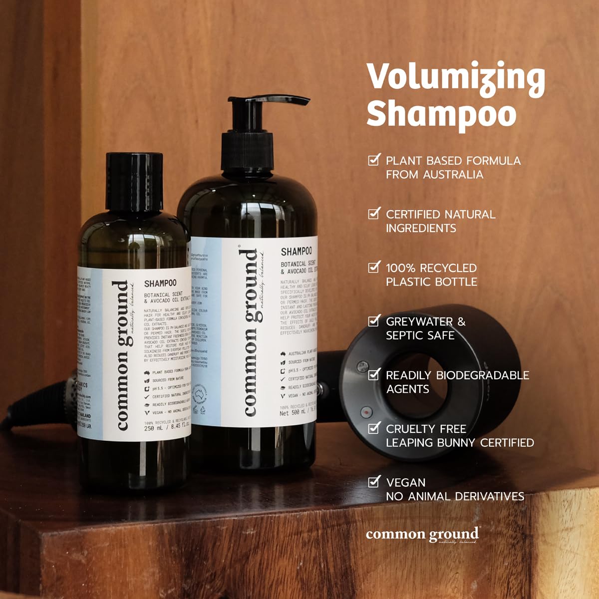 Common Ground Natural Shampoo & Conditioner Set — Paraben Free, Vegan, Plant-Based, Avocado Oil