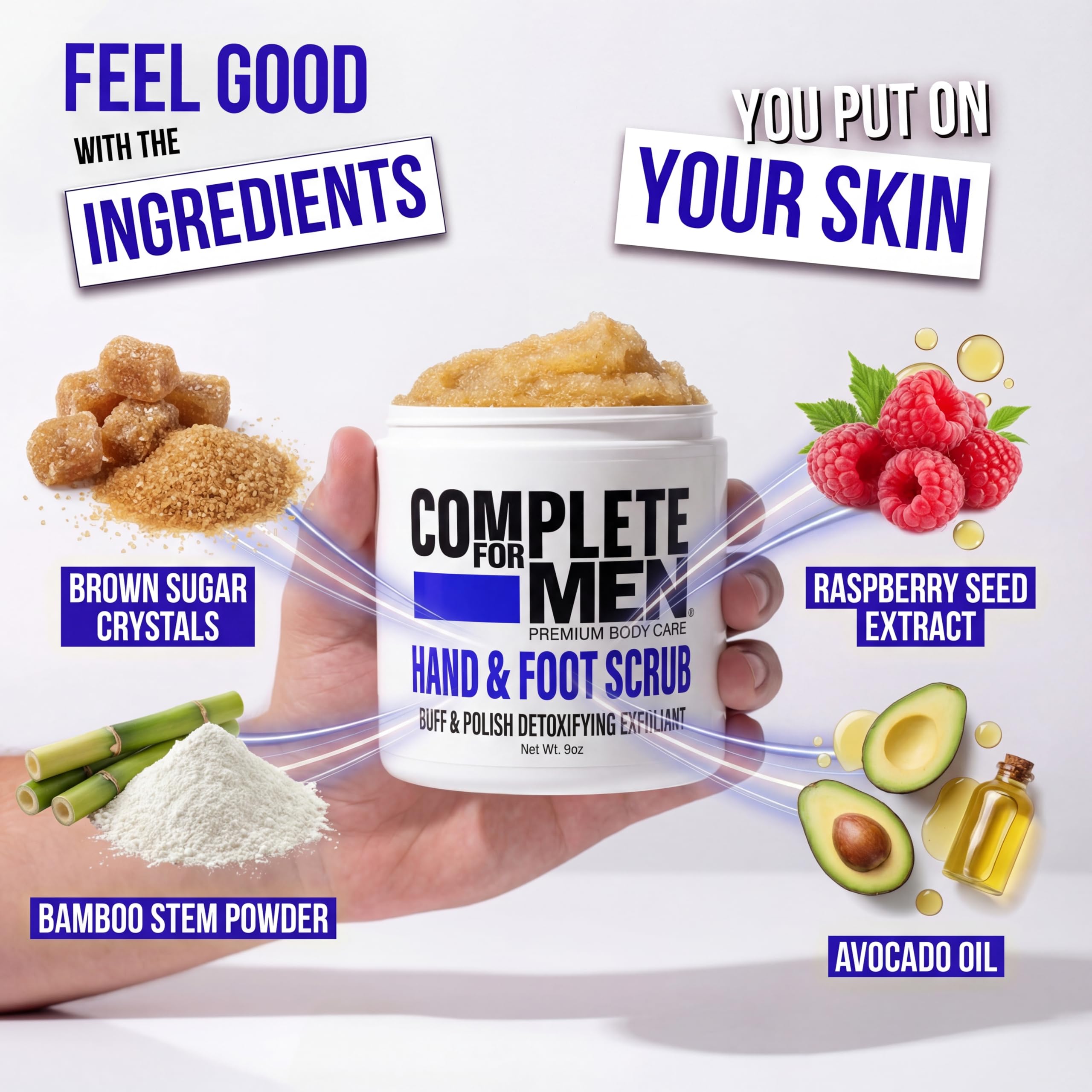 COMPLETE FOR MEN Hand & Foot Scrub – Exfoliating Sugar Scrub for Dry Skin
