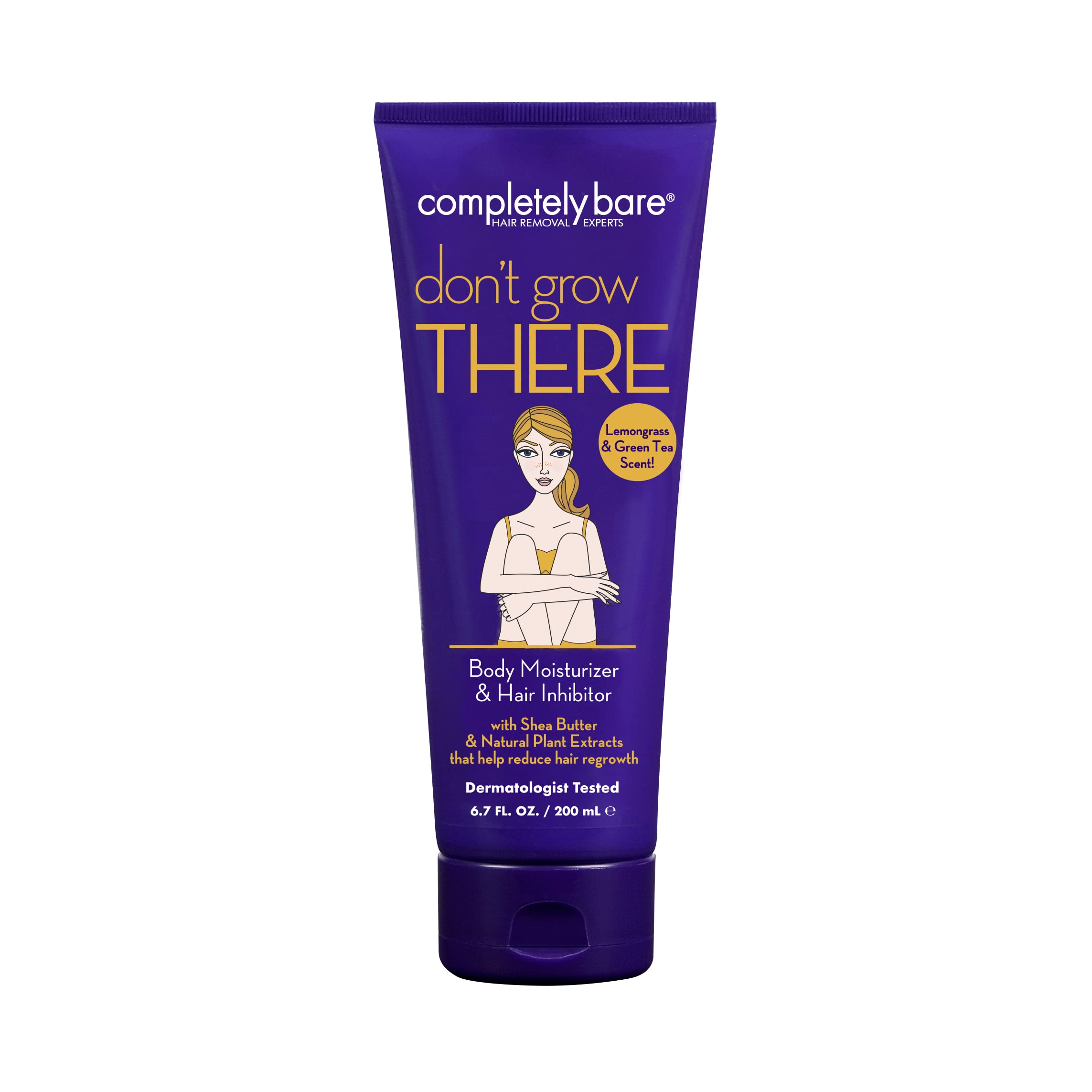 Completely Bare dont grow THERE Body Moisturizer & Hair Inhibitor – Shea Butter, Lemongrass & Green Tea, 6.7 oz