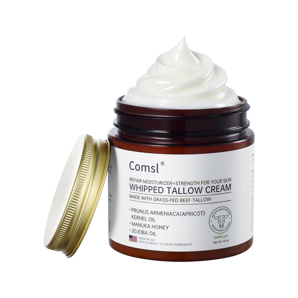 comsl Whipped Tallow Honey Cream – Unscented Moisturizer with Grass-Fed Beef Tallow & Raw Honey | US-Made in FL