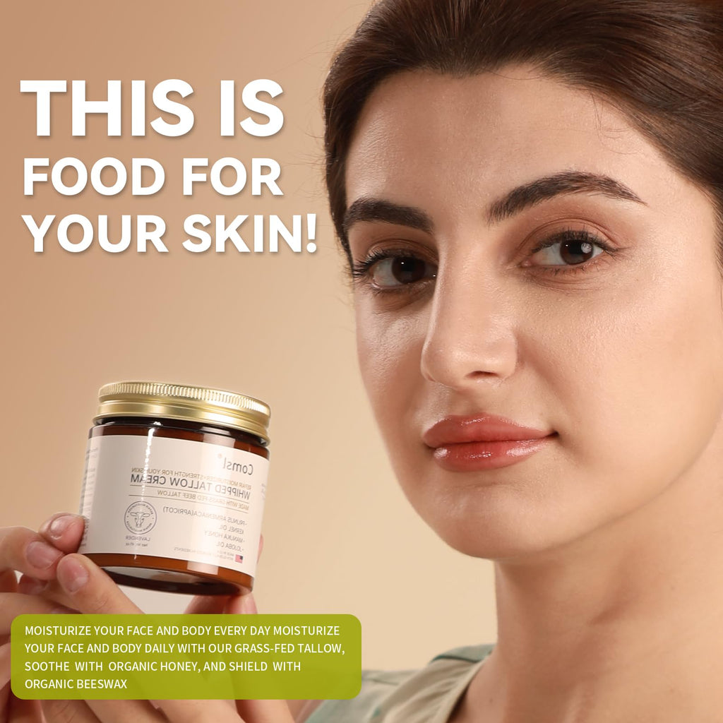 comsl Whipped Tallow Honey Cream – Unscented Moisturizer with Grass-Fed Beef Tallow & Raw Honey | US-Made in FL