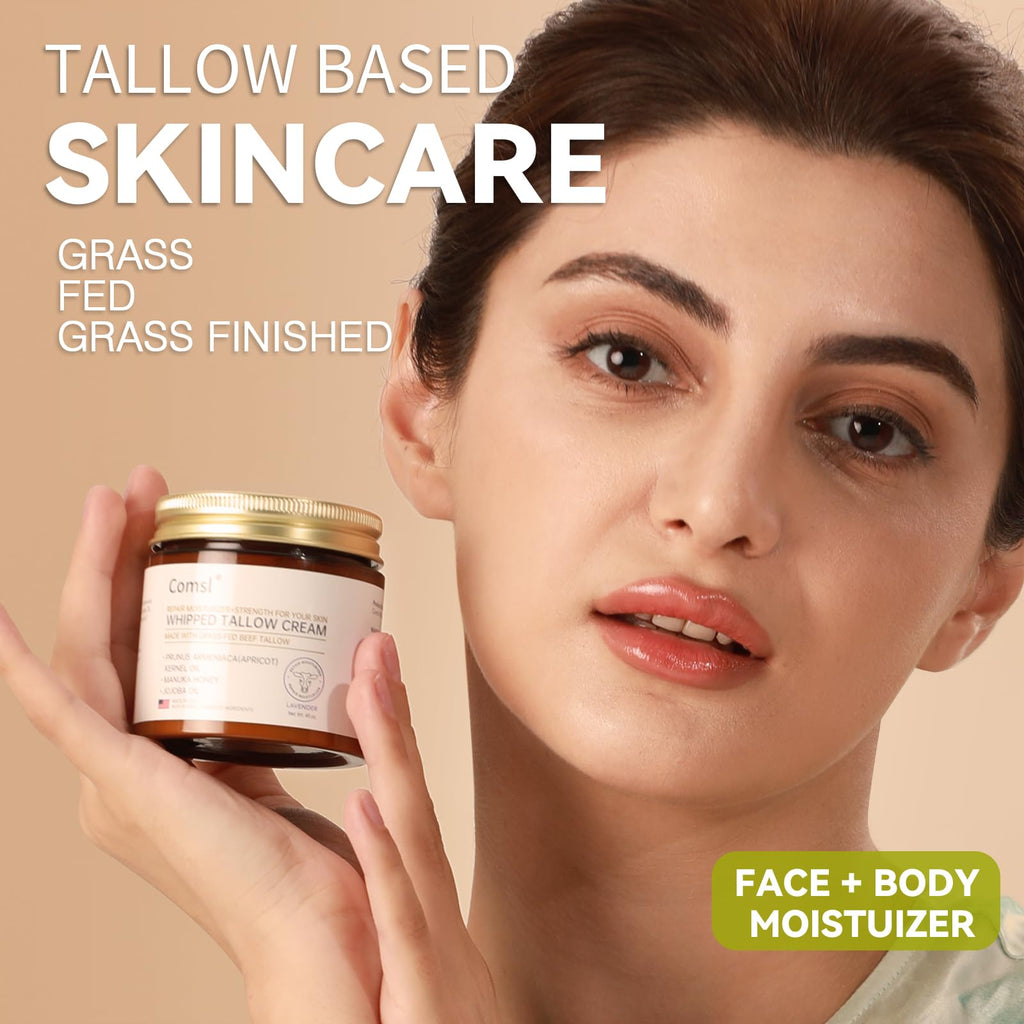 comsl Whipped Tallow Honey Cream – Unscented Moisturizer with Grass-Fed Beef Tallow & Raw Honey | US-Made in FL