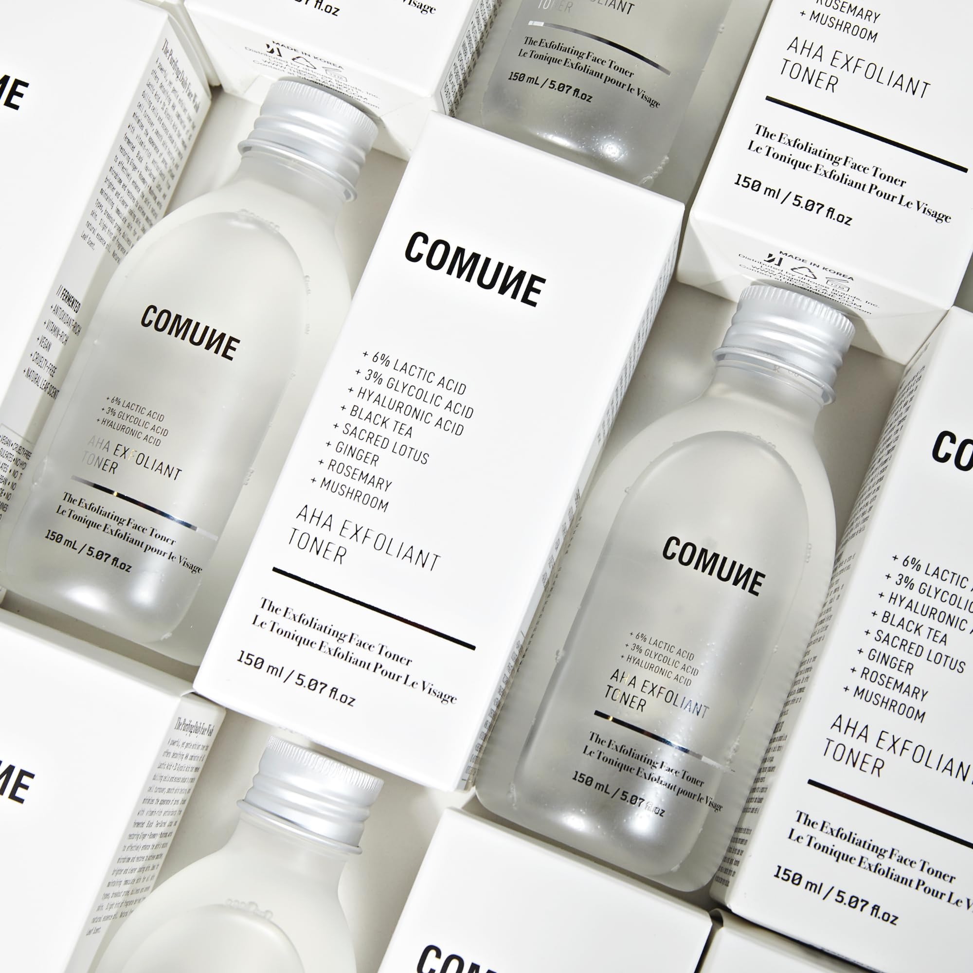 COMUNE AHA Exfoliant Toner — 6% Lactic Acid, 3% Glycolic Acid, Hyaluronic Acid | Gentle Exfoliation & Hydration