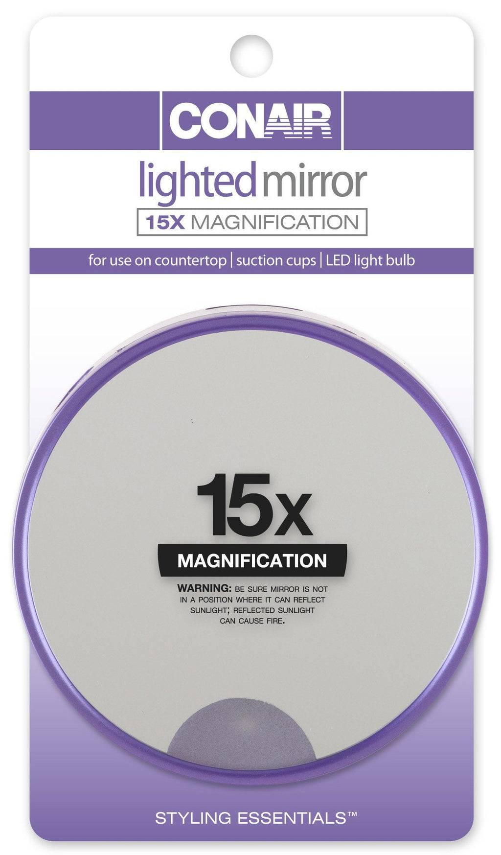 Conair 15x Lighted Suction Mirror – Pack of 2 (Colors May Vary)