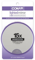 Conair 15x Lighted Suction Mirror – Pack of 2 (Colors May Vary)