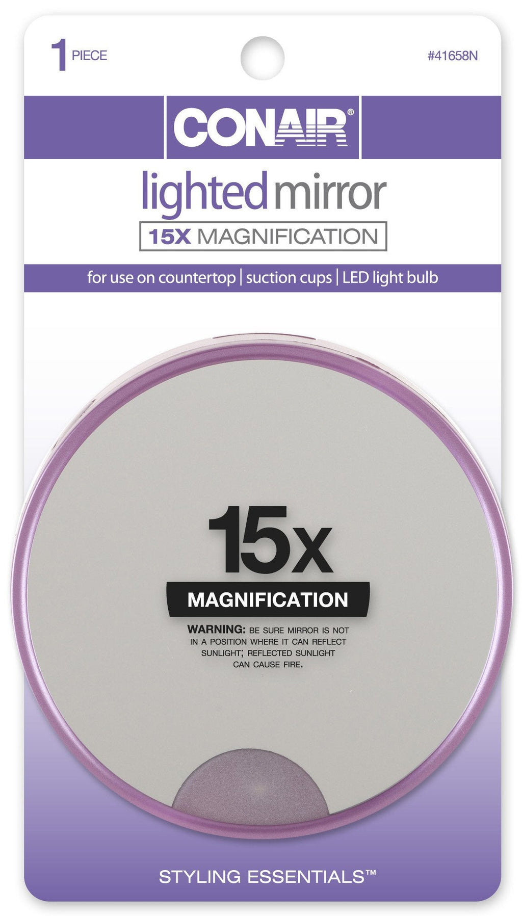 Conair 15x Lighted Suction Mirror – Pack of 2 (Colors May Vary)