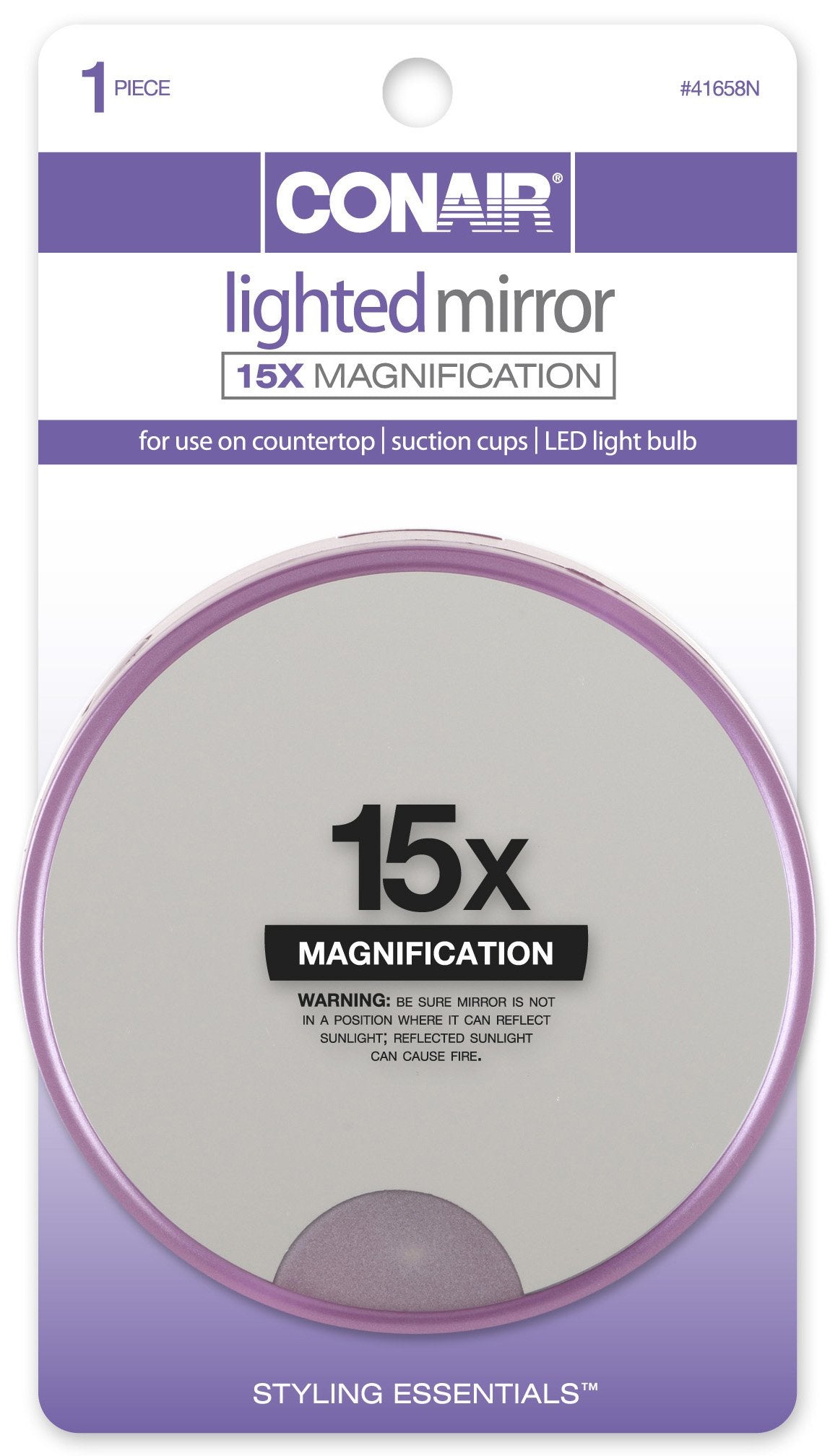 Conair 15x Lighted Suction Mirror – Pack of 2 (Colors May Vary)