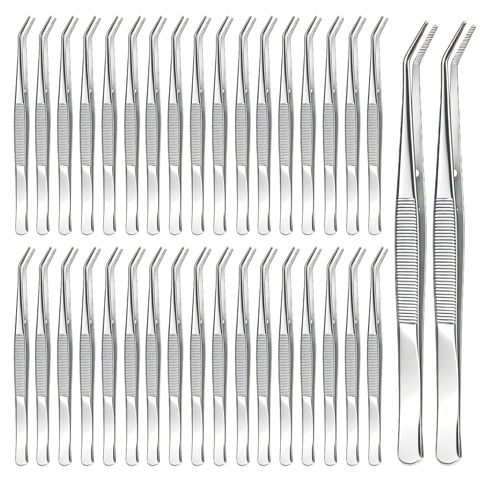 CONEHOY 36 Pcs Stainless Steel Tweezers – Curved Serrated Tip Multipurpose Forceps