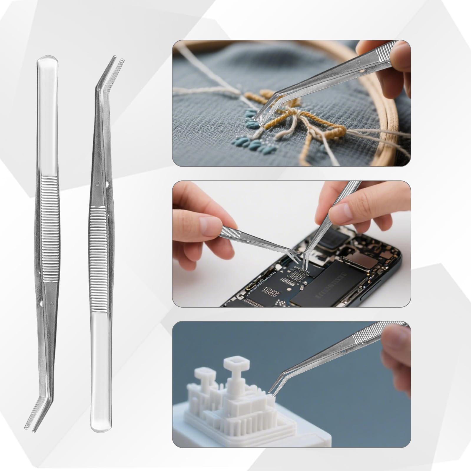 CONEHOY 36 Pcs Stainless Steel Tweezers – Curved Serrated Tip Multipurpose Forceps