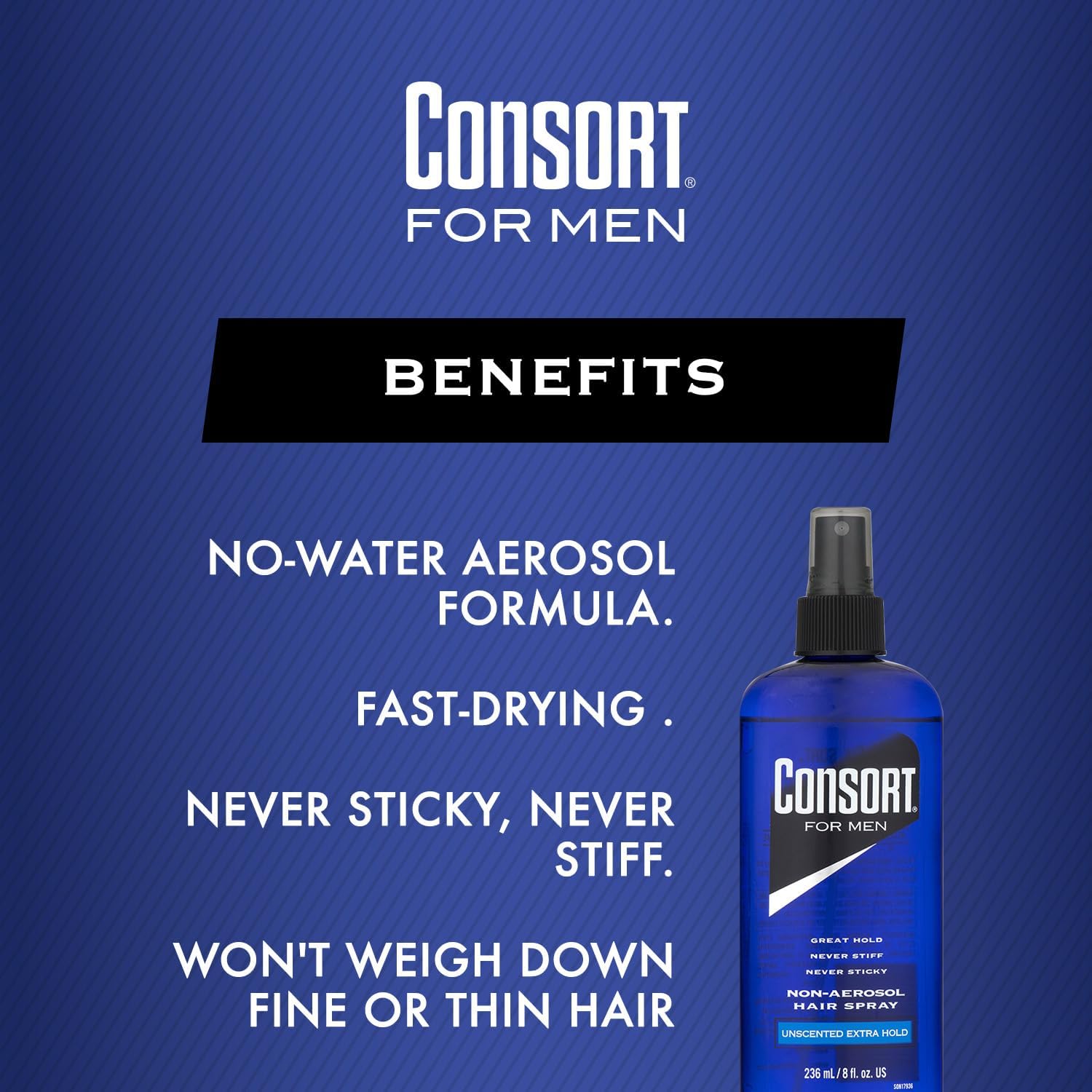 Consort Hair Spray 8 Oz Unscented X-Hold Pump – Non-Aero (Pack of 2)
