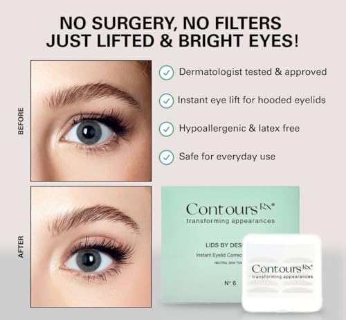 Contours Rx Lids by Design – Assorted Instant Eyelid Lift Strips N°4–N°7 (80 Count) | Non-Surgical, Transparent Eyelid Tape