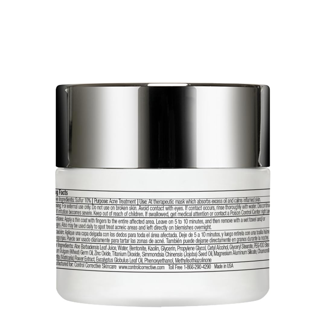 CONTROL CORRECTIVE Sulfur Calming Mask – 10% Sulfur with Aloe & Clay, Oil Control, Soothing Care, 2 oz