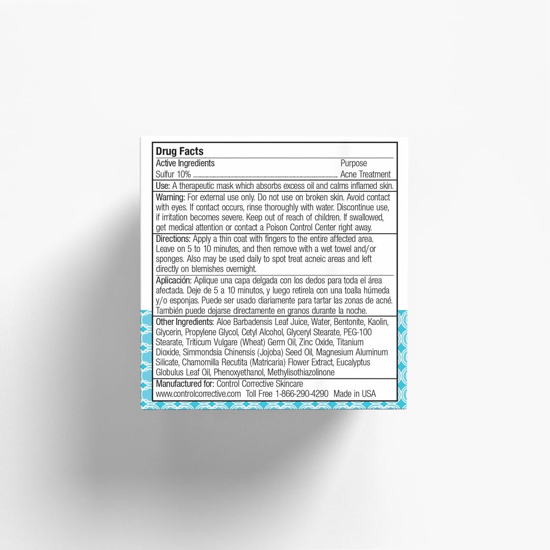 CONTROL CORRECTIVE Sulfur Calming Mask – 10% Sulfur with Aloe & Clay, Oil Control, Soothing Care, 2 oz