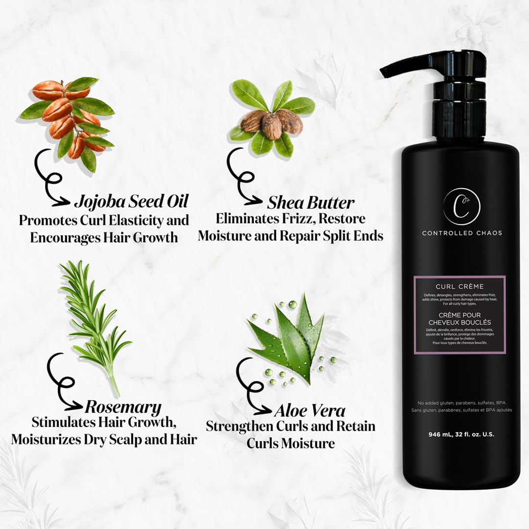 Controlled Chaos Curl Cream – 32oz Sulfate & Paraben Free with Shea Butter for Frizz-Defining Curls, Made in USA