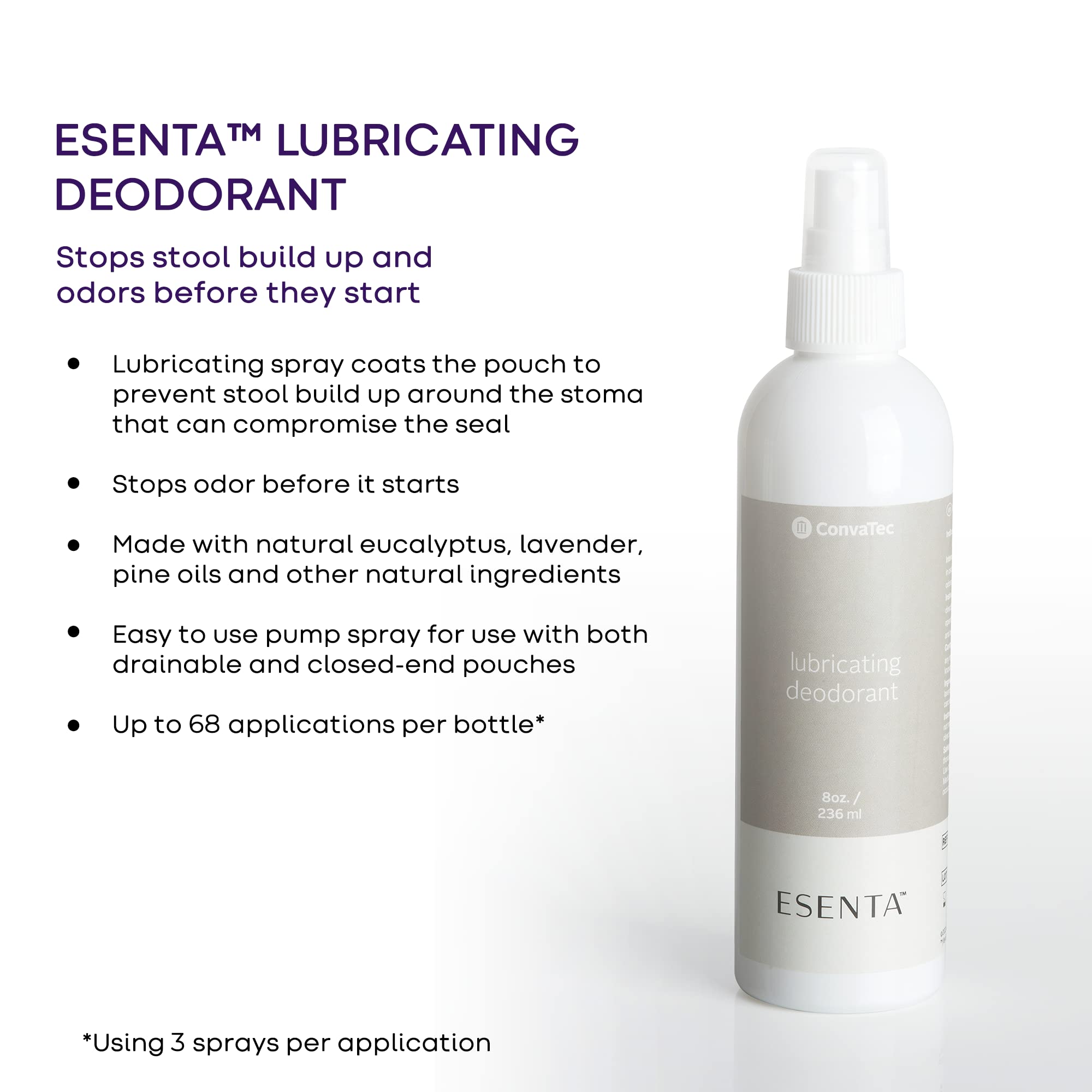 ConvaTec Esenta Lubricating Deodorant Spray — Odor Control & Pouch Lubrication, 8 fl oz
