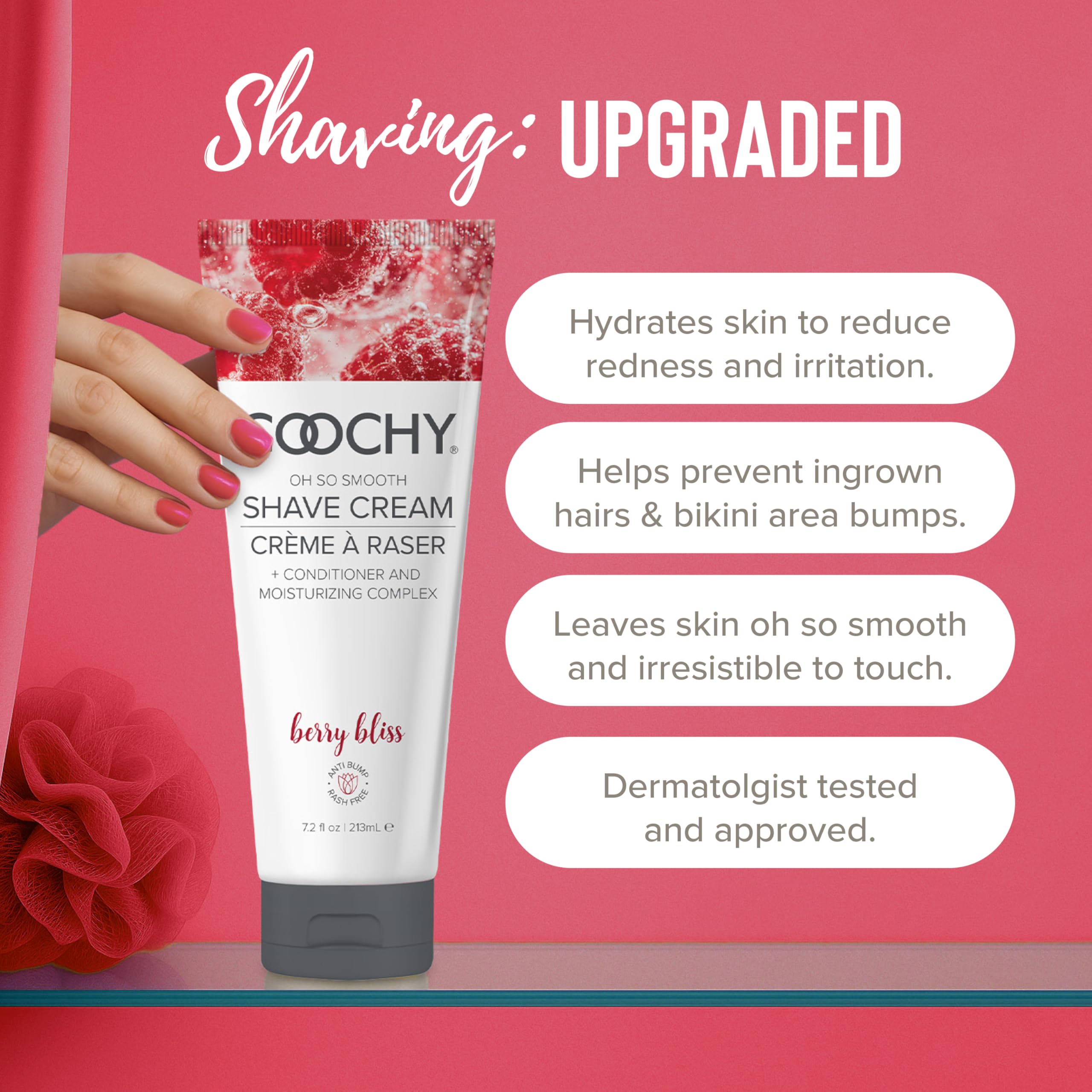 Coochy Berry Bliss Shave Cream 32 oz – Hydrating, Rash-Reduction Shaving Lotion for Bikini, Underarms & Legs