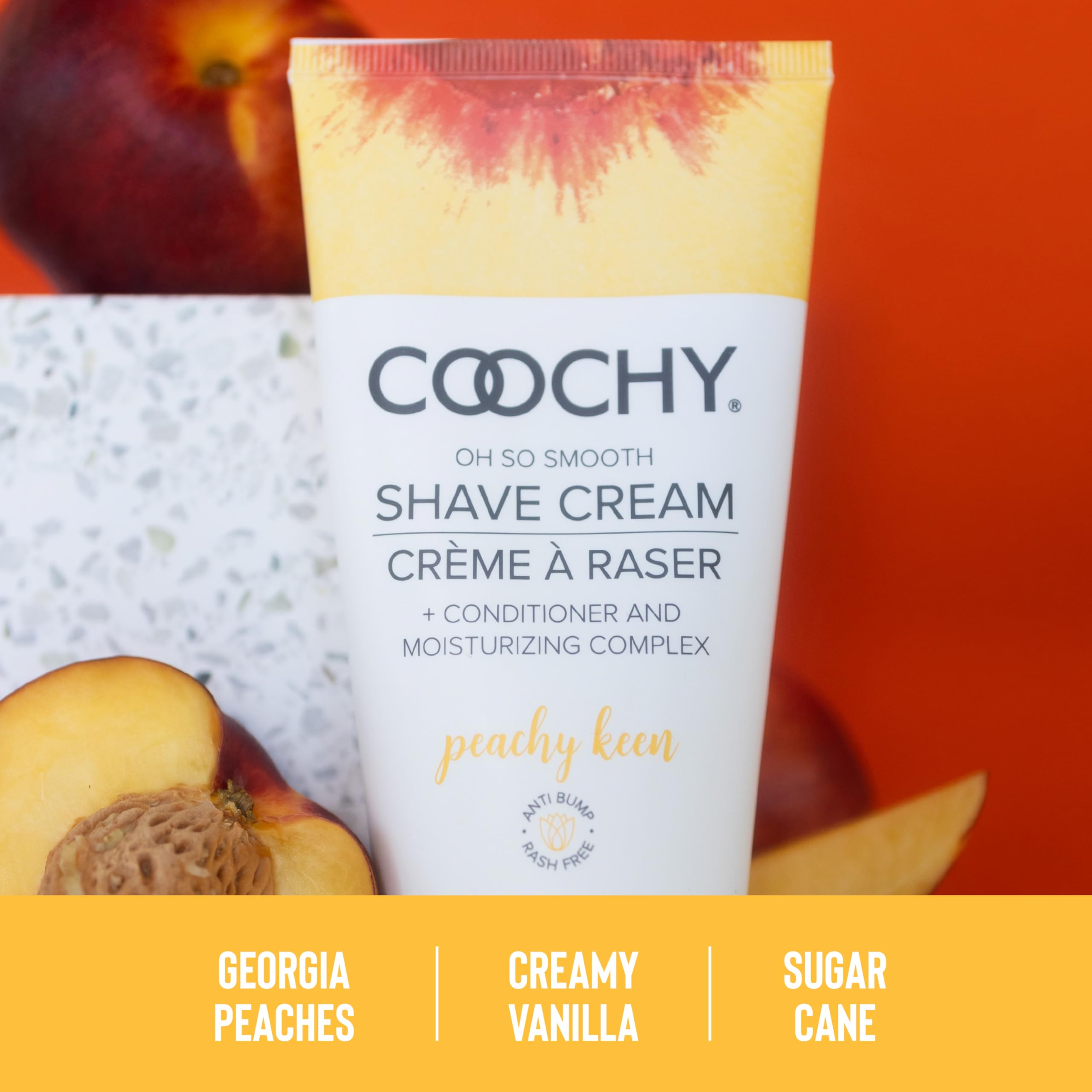 Coochy Shave Cream - Moisturizing Shave Lotion for Bikini, Underarms, Legs | Peachy Keen, 7.2 oz