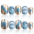 COOLYOUNG Short Square Press On Nails – Handmade Blue Acrylic, 10-Piece Set (Size S)