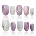 COOLYOUNG Handmade Short Almond Press On Nails – 15 PCS, 3 Sizes, French Tip with Rhinestones