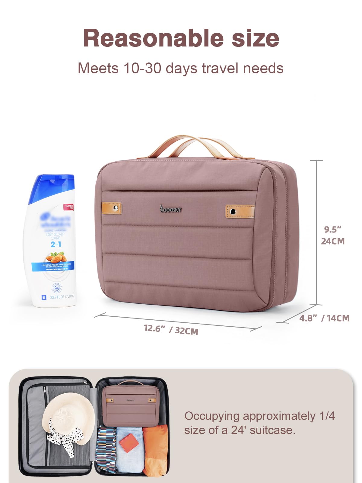 COOSKY Women's Hanging Toiletry Bag | Waterproof Travel Cosmetic Organizer with Jewelry Storage – Large Capacity, Dark Purple